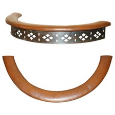 RARE DEMI LUNE ANTIQUE VICTORIAN BROWN LEATHER CLUB FENDER WITH PIERCED METAL