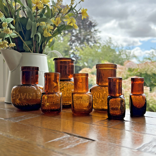 Bovril amber glass jars - bovril,