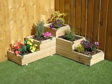 Large 3 Tiered Corner Garden Level Steps Wooden Decking Patio Planter Trough