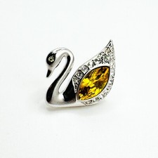 SWAROVSKI Orange Glass Crystal Swan Pin Badge Tie Tack Lapel Brooch Silver Tone