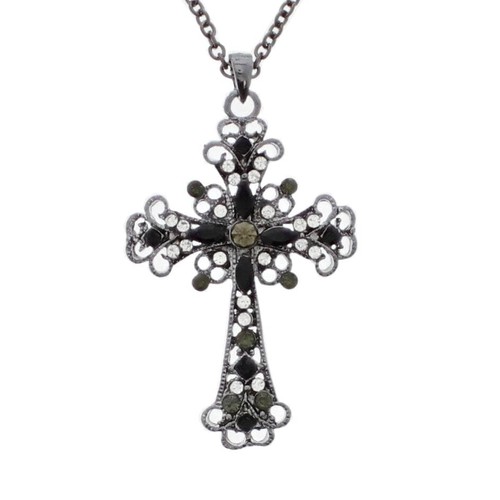 Gun metal diamante stone - diamante, cross