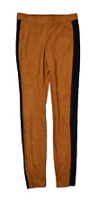NY Collection Pull On Leggings Faux Suede Pants Elastic Contrast Trim Mocon L