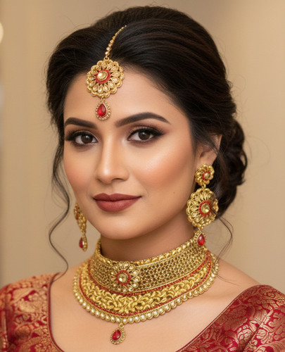 102 indian gold red choker - 102,