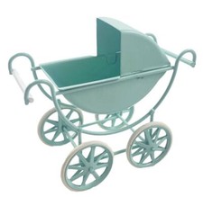Dolls House Light Blue Baby Pram Metal Old Fashioned Nursery Furniture 1:12