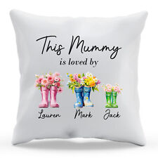Personalised Wellington Boots Cushion Cover Mothers Day Mum Custom Names Gift...