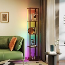 Modern Floor Lamp with Shelves, RGB LED Standing Lamp with Remote