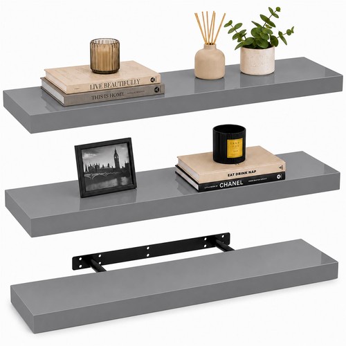 Grey floating shelf 80cm set - floating,