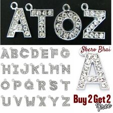 A to Z Alphabet Charm Silver Alloy Rhinestone Letter Initial Keychain Pendant UK