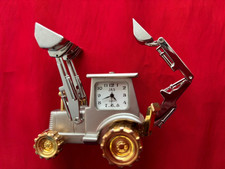 Novelty Desk Clock Miniature Tractor Digger Loader Silver/Gold Articulated Parts