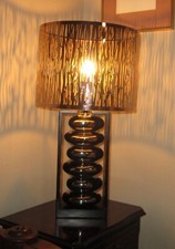 Modern Contemporary Polished Chrome Pebble Column Table Lamp Base Black Frame