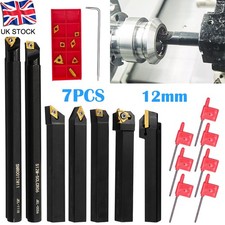 7Pcs 12mm Shank Lathe Turning Tool Holder Boring Bar + Carbide Insert Blades UK