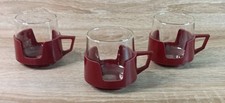JAJ Pyrex Cup Burgundy/Brown Plastic Holder 1970s Pyrex Retro Kitsch Set Of 3