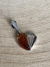 Baltic Amber Heart Pendant Sterling Silver 925 Cognac Natural Gemstone Gift