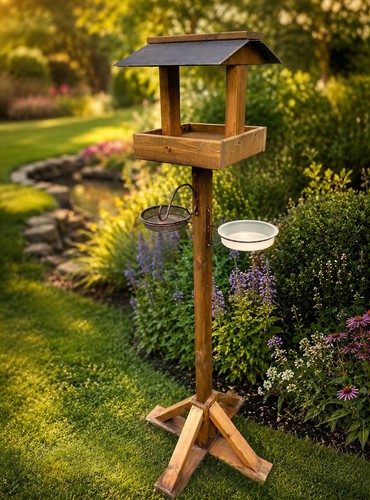 Tall wooden bird table - wooden, fedding