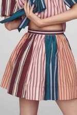 Anthropologie Maeve Taffeta Striped A-Line Mini Skirt Size UK 16 Striped