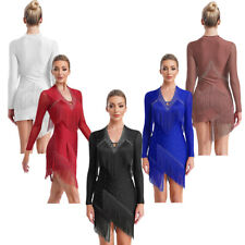 UK Women Dancewear Dancing Dress Latin Costume Fringe Competition Cha-Cha Rumba