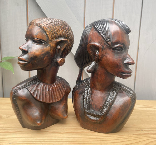 Pair hand carved wooden - pair,
