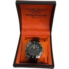 Wingmaster London Men's Wristwatch Black Dial Stainless Steel Back Leather Strap