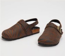 New TU Ladies Flats Zebra Animal Print Brown/Black Buckle Mule Shoes Size UK 3