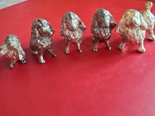 Collection of 5 Vintage PEWTER Miniature animal ornaments of Poodle Dogs