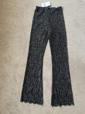 BNWT ZARA FLARED SEQUINNED LEGGINGS Trousers Pants Black Size S Small NEW