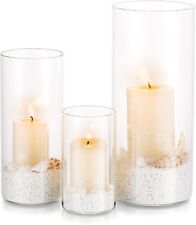 Hurricane Votive Pillar Clear Round Candle Holder Cylinder Glasses 3Pcs Set