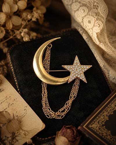 Vintage gold tone crescent - vintage,