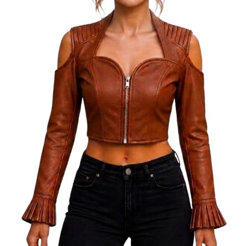 Women cropped leather biker - cropped,