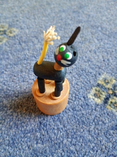 Vintage wooden push cat toy - wooden,