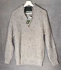 Aran Crafts mens oatmeal speckled Fisherman's ribbed wool 1/2 zip jumper sz M