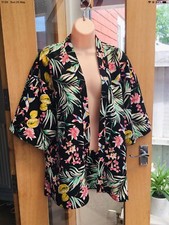 Summer Cover Up Kimono Open Jacket Black Tropical Floral Bird Size 14 Primark