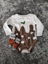 Baby Christmas Pudding Vest & Socks 3-6 Months First 1st Xmas Unisex Outfit