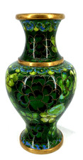 Cloisonne Vase Green Floral 5"