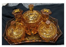 Anchor Hocking Amber Star Of David Bowl & Creamer Set