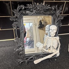 Tk Maxx Halloween Gothic Black Ornate Standing Mirror With 3D Sitting Skeleton