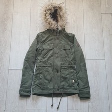 Hollister Green Hooded Jacket Faux Fur Trim Parka Coat XS