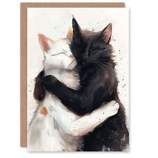 Sleeping Black White Cat Lover Hug Birthday Card