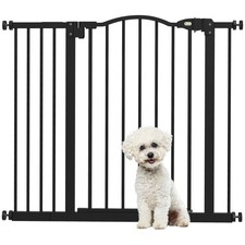 PawHut 74-94cm Adjustable Metal Pet Gate Safety Barrier w/ Auto-Close Black