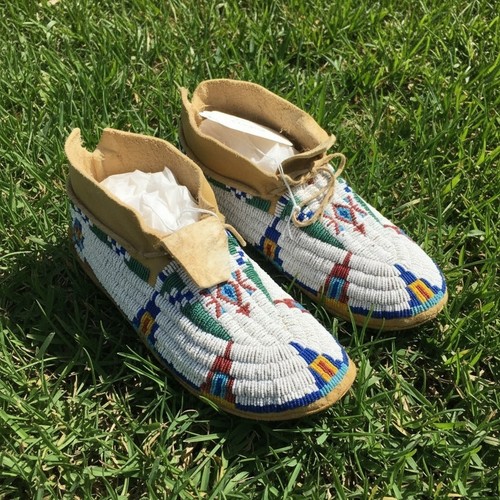 Hand beaded powwow moccasins - beaded,