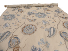 2.35 metres PORTIA BLUE by COLEFAX & FOWLER Embroidered Linen Fabric  RRP£176/m