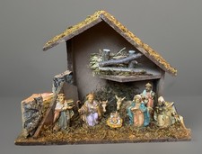 Vintage Large Boxed Dazzlers Nativity Set Wooden Manger & 8 x Figures Boxed