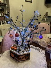 Bespoke Happy Halloween Light Up Haunted Spider Tree With Cobb Webbs Witch Ghost