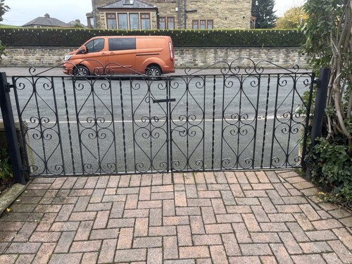 Black iron gate with posts - iron,