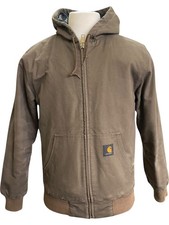 Carhartt Brown Khaki Cotton Bomber Jacket Hooded Utility - Size S