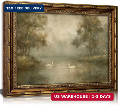 Vintage gold framed swan lake - framed,