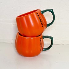 Pair of Starbucks Pumpkin Mugs Orange Green Autumn Halloween