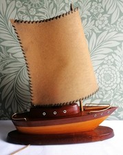 Vintage Deco 1930s Large Wooden Yacht Table Lamp With Original Parchment Shade