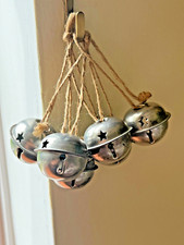 Set Of Six Christmas Small Metal Hanging Jingle Bells 40mm Craft For Projects