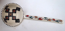 LARGE  HAND PAINTED CERAMIC SOUP LADLE LONG HANDLE * SAFI POTTERY * RUSTIC
