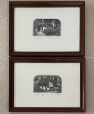 2x Signed Graham Clarke ORIGINAL HAND COLOURED ETCHING 'Crabtree' 'Bonzo' Framed